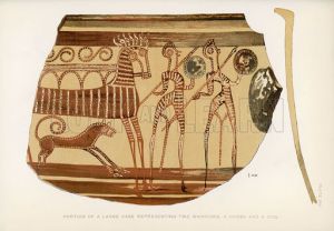 Greek vase -- warriors with horse and dog